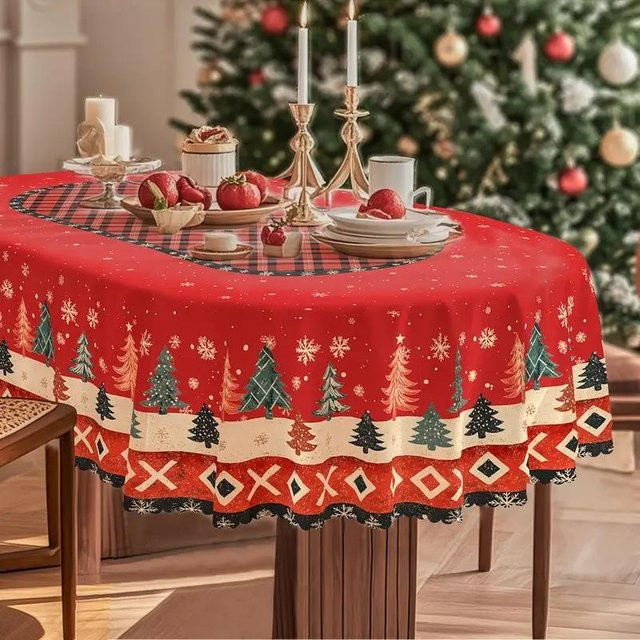 JMG Household Supplies Patchwork-Tischläufer im Bauernhausstil mit geometrischem Rautenmuster, Beige-Braun, Rot-Weiß, B/H: 140 x 180 cm - Bild 1