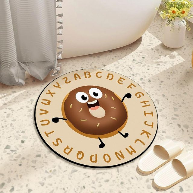 Runder Teppich mit Tier-Motiv in Braun, Waschbarer Bodenmatte für Kinderzimmer und Wohnzimmer, Durchmesser: 60 cm - Bild 1