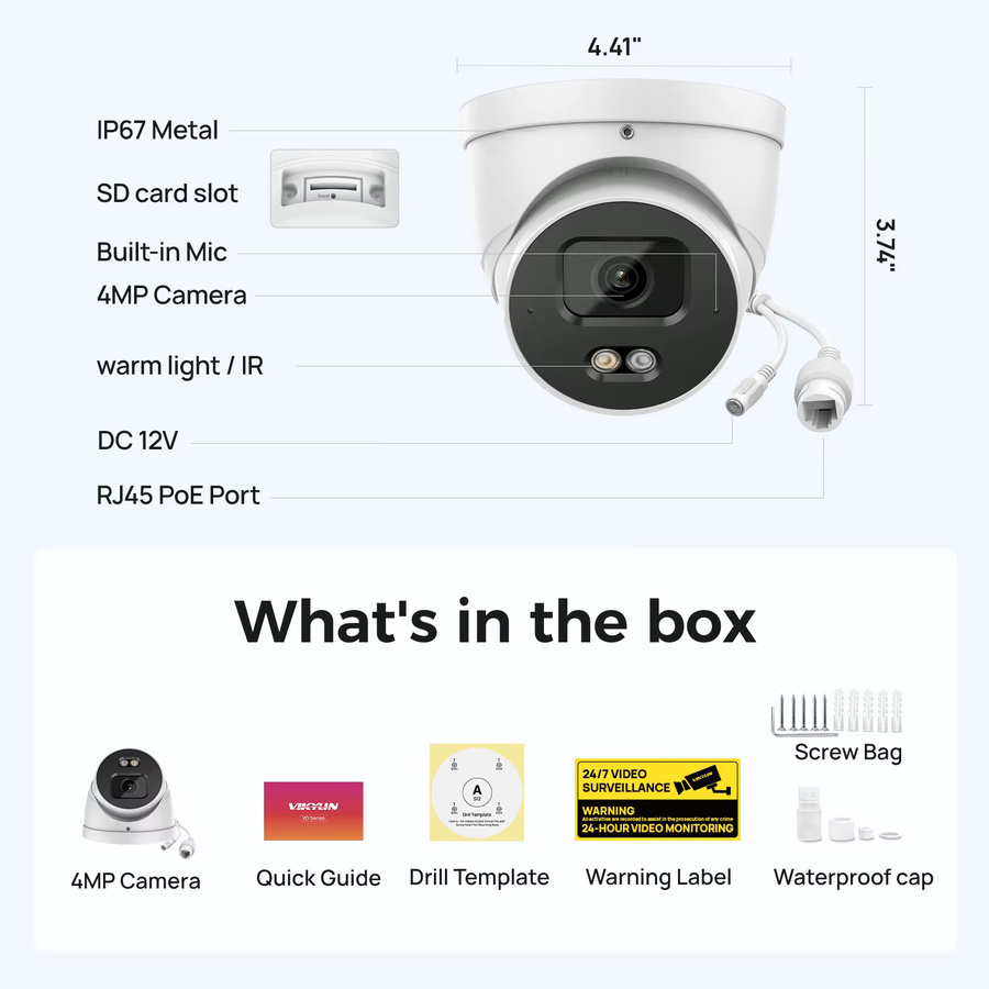 VIKYLIN 4MP IP-Sicherheitskamera für den Außenbereich mit Dual-Licht, Mikrofon und Bewegungserkennung in Weiß - Bild 5