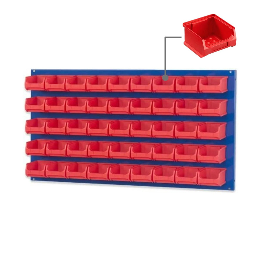 PROREGAL Trägersystem mit blauer Systemplatte und 45 roten Sichtlagerboxen, H x B: 50 x 100 cm - Bild 2