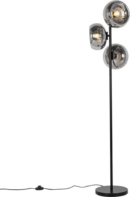 QAZQA Ayesha Art Deco Stehlampe in Schwarz mit 3-flammigem Rauchglas und Stahlgestell - Bild 1