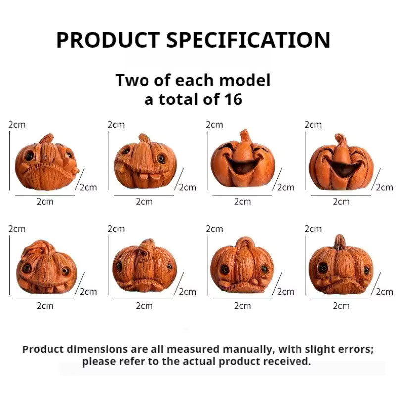 16 Stück Halloween Mini Kürbis Figuren von DUTRIEUX in Orange mit gruseligen Jack O Lantern Gesichtern als Tischdekoration aus Kunststoff - Bild 2