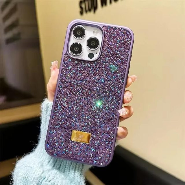 Luxuriöse Strass-Telefonhülle für iPhone 16 15 14 13 12 11 Pro Max Plus, stoßfeste Rückseitenhülle für Damen in Violett - Bild 1