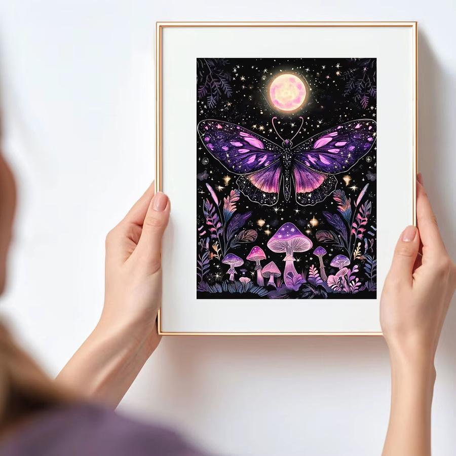 Huacan 5D Diamantmalerei Mond und Schmetterling als dekoratives Landschaftsgemälde mit Tier-Motiv, B/H: 20 x 30 cm - Bild 3