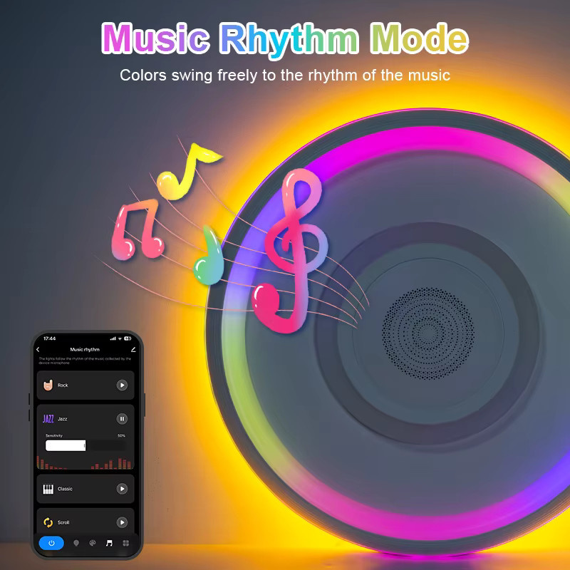 MARPOU RGB-LED-Deckenleuchte in Multicolour, moderne runde Musiklampe mit Fernbedienung und App-Steuerung, dimmbar für Wohnzimmer und Schlafzimmer - Bild 2