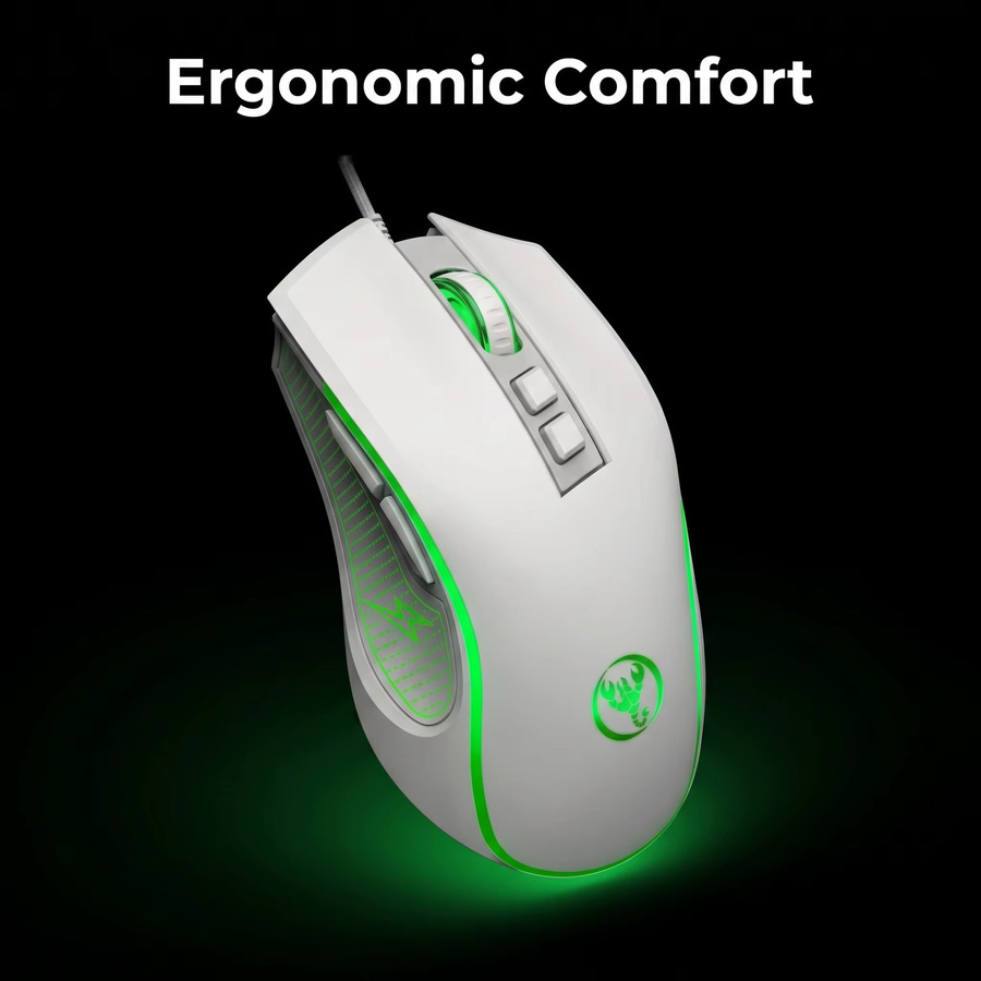 HXSJ RGB Gaming-Maus mit 3600 CPI, 7-Farben-Atmungsbeleuchtung und Wabenstruktur für PC und Laptop, Schwarz/Weiß/Mehrfarbig - Bild 1