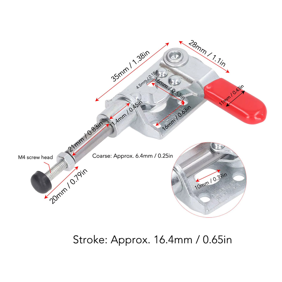 Fdit Push-Pull-Knebelklemme für die Holzbearbeitung mit 16,4 mm Hub und 40 kg Klemmkraft in Silber - Bild 2