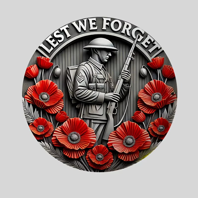 HELLOYOUNG Metallschild Lest We Forget Poppy Soldier Memorial Dekoration in Mehrfarbig, Rund - Bild 2