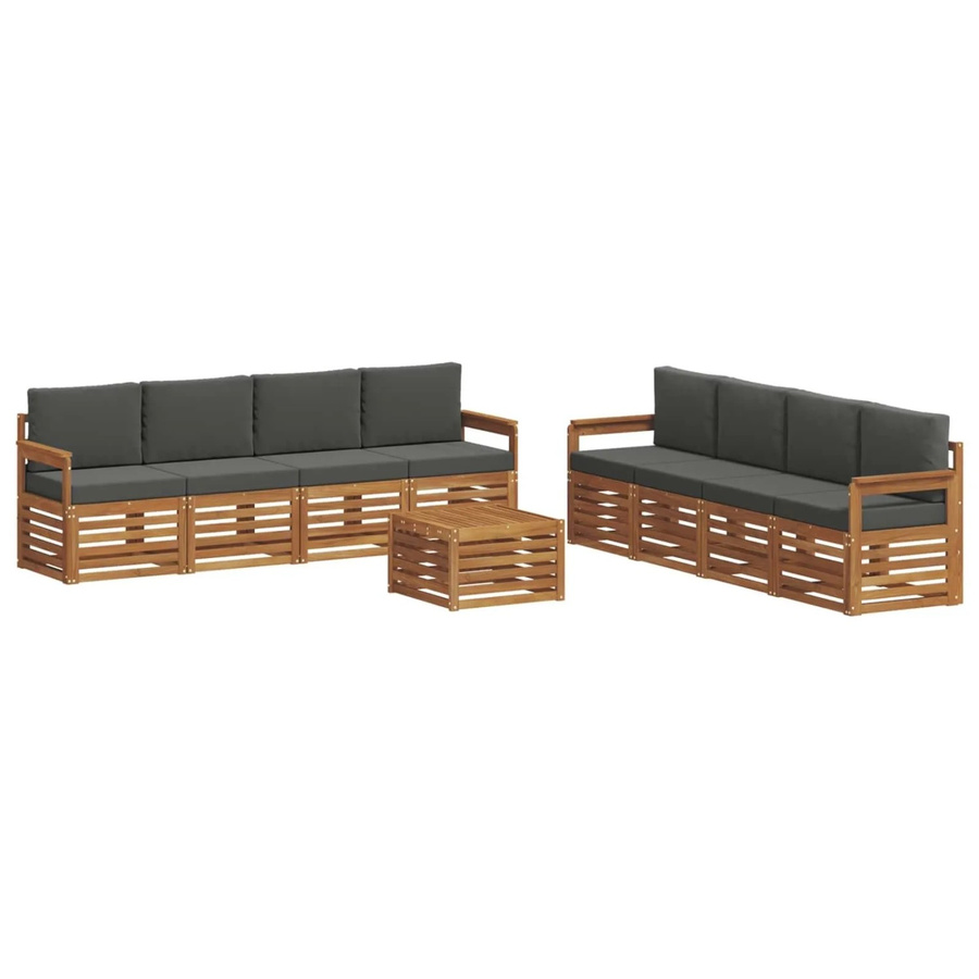 vidaXL Gartenmöbel Set 9-teilig aus Massivholz Akazie in Natur und Anthrazit mit Tisch, Sesseln und Kissen - Bild 2