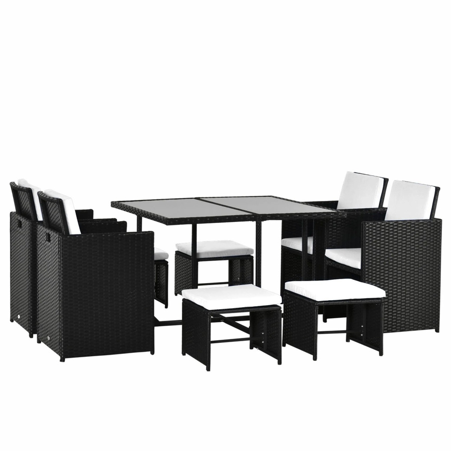 Outsunny 9-teilige Polyrattan Sitzgruppe in Schwarz mit Tisch und Stühlen für den Garten, B/T/H: 109 x 109 x 72 cm - Bild 6