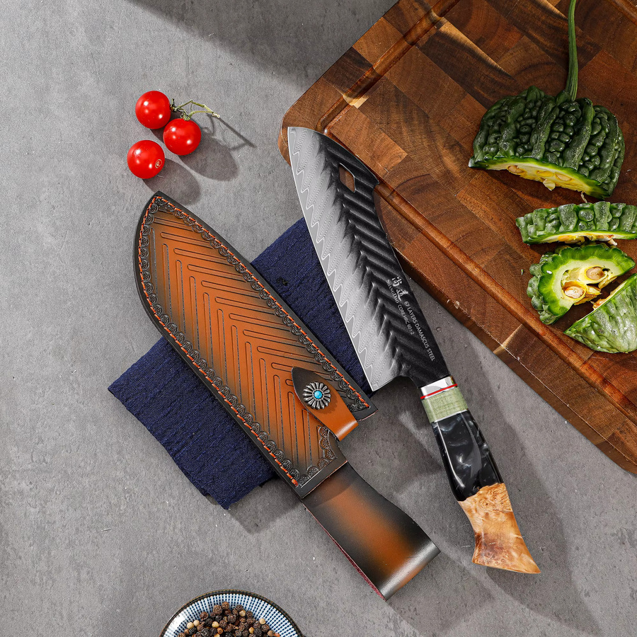 SHANGDAO Santoku-Messer aus Damaststahl mit 67 Lagen und handgeschmiedetem Holzgriff, 19,05 cm - Bild 3