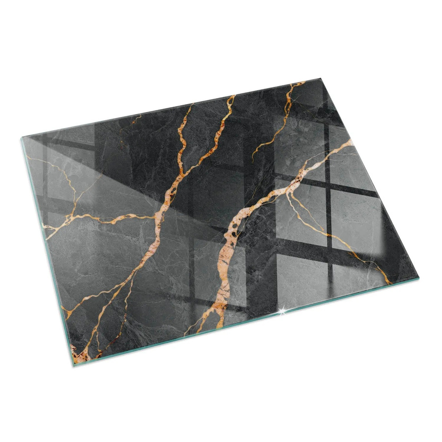 Tulup Glasplatte für Kamin und Öfen in Schwarz mit Marmor-Optik, B/B/H: 120 x 80 cm - Bild 2