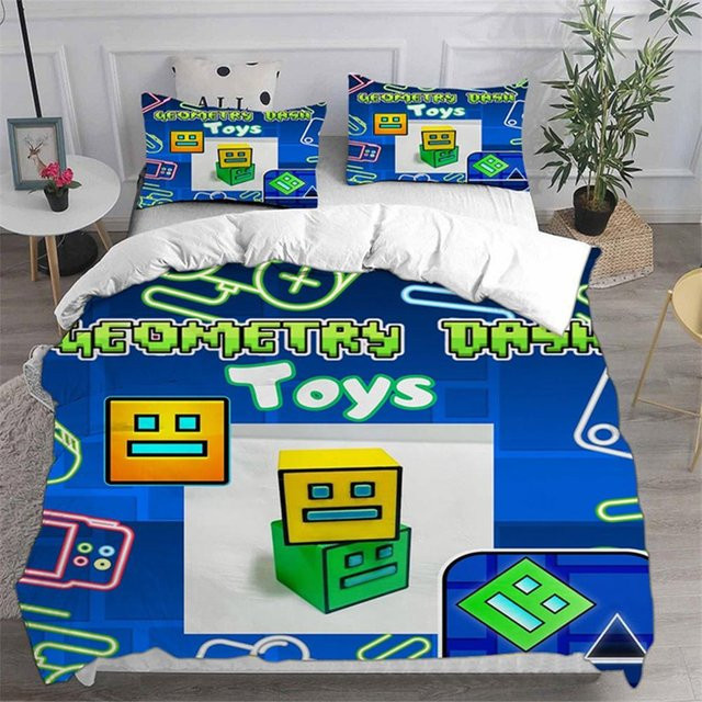 JMG Household Supplies 3D Geometry Dash Bettwäsche-Set aus Mikrofaser, Blau, 2-teilig, B: 70 cm, L: 133 cm - Bild 1