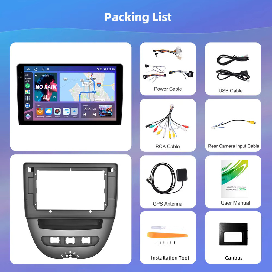 Podofo 10 Zoll Android Autoradio mit kabellosem CarPlay, GPS, Bluetooth und DSP für Toyota Aygo 2004-2014, Peugeot 107 und Citroen C1 in Schwarz - Bild 5