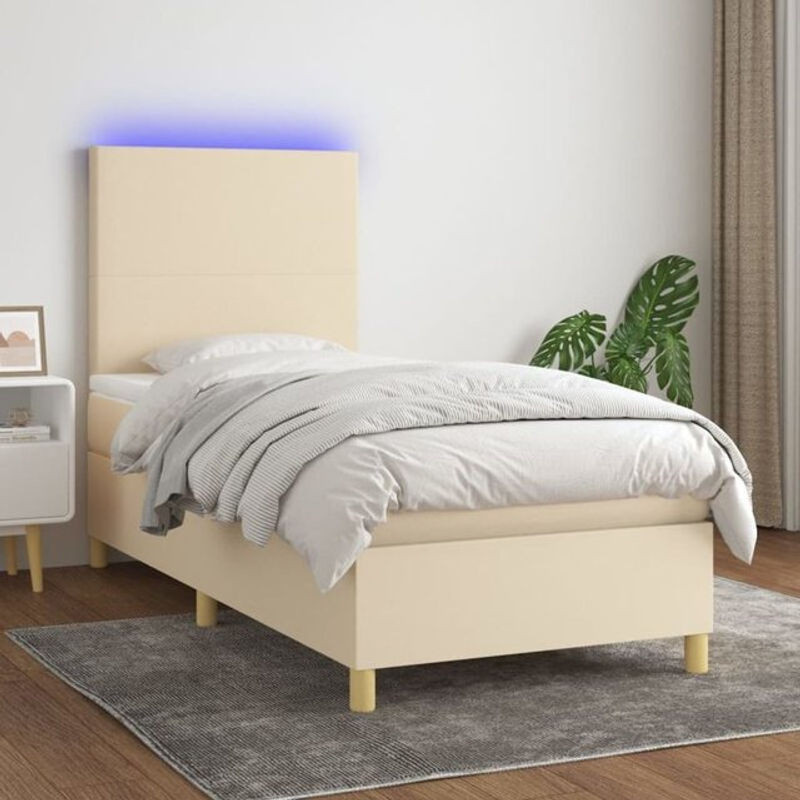 vidaxl Boxspringbett mit Matratze in Beige aus Stoff und Holzwerkstoff, B/T/H: 90 x 200 x 118 cm - Bild 1