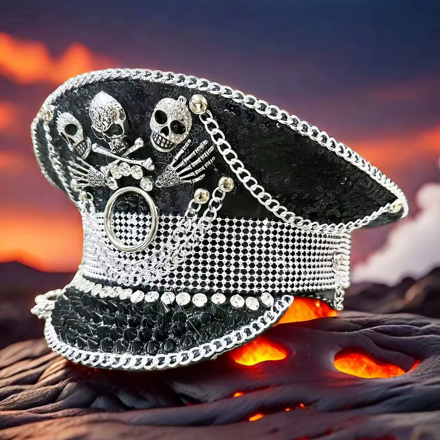 HongLuan Totenkopfkette, Silber, Schwarz, Unisex - Bild 3