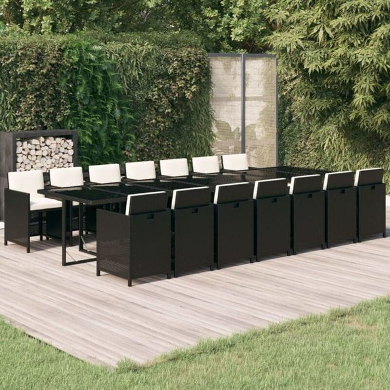 15-teilige moderne Garten-Essgruppe aus Poly-Rattan mit Kissen in Schwarz und Creme von vidaxl - Bild 1