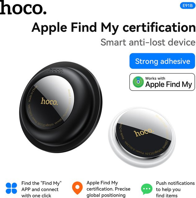 HOCO E91B Smart Tracker Case für Apple Find My Network, Anti-Lost Device Finder, flaches Klebe-Design für AirTags, erhältlich in Schwarz oder Weiß - Bild 1