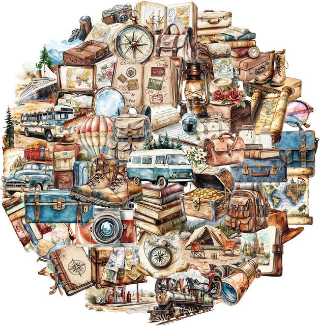 PickJoy Retro Reise Landschaft Aufkleber Set, Wasserdichte PET Sticker für Gepäck, Notizbücher und Trinkflaschen, Mehrfarbig - Bild 1
