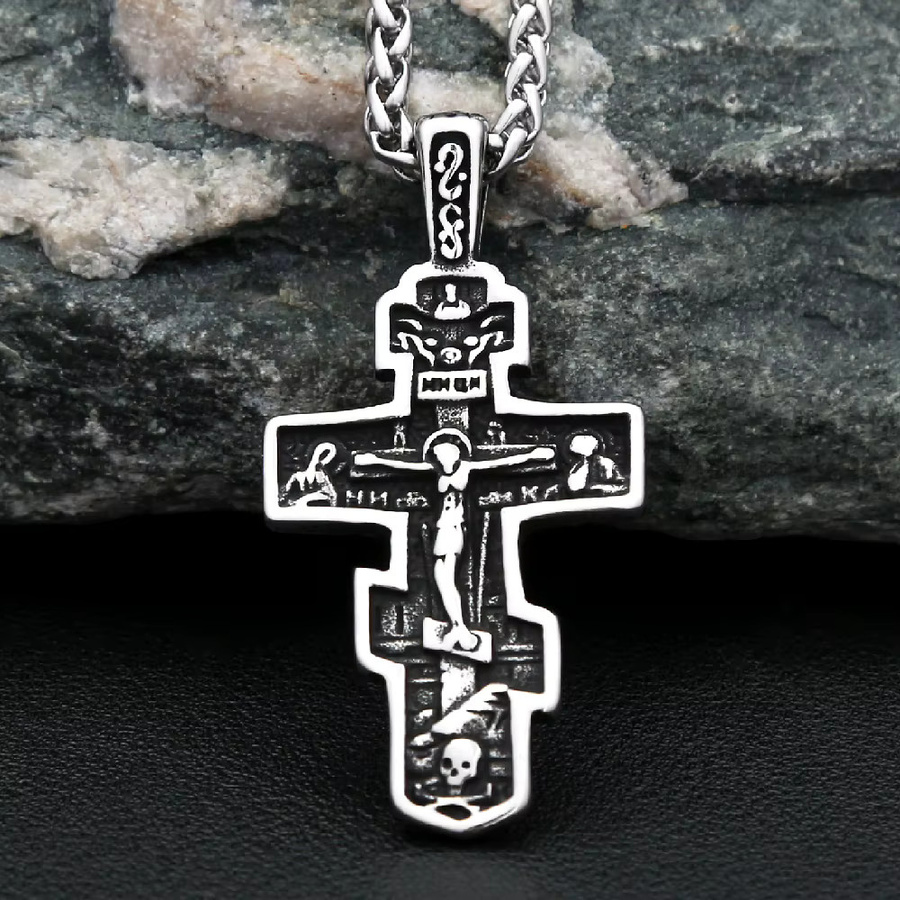 owlucky Halskette, Jesus Kreuz Kruzifix Anhänger, Edelstahl, Silber, Unisex - Bild 2