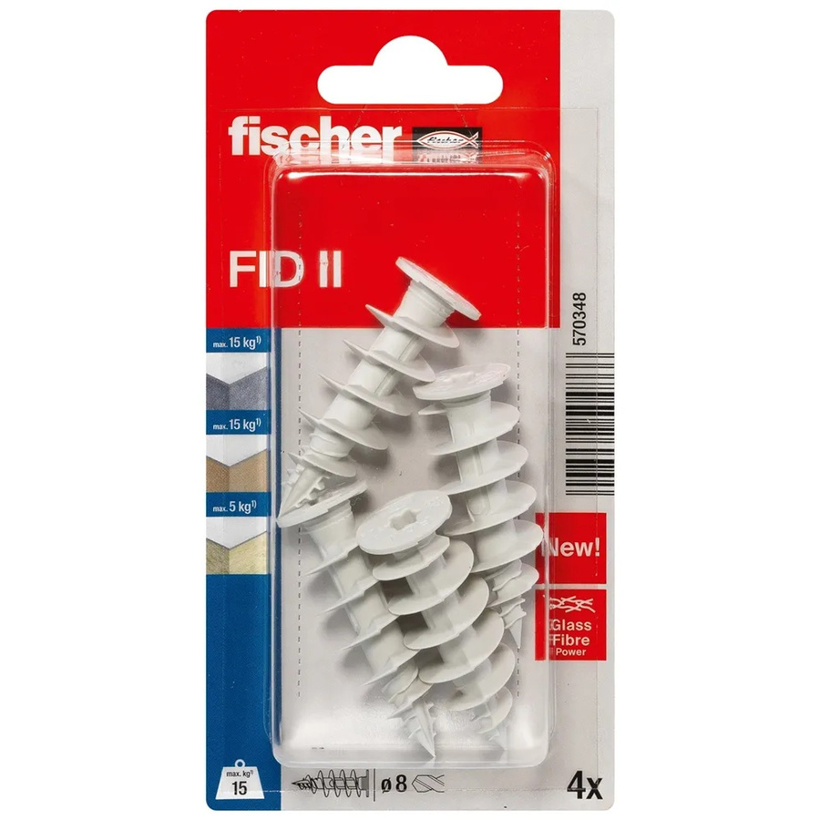 Fischer FID II Dämmstoffdübel in Grau und Weiß, Durchmesser: 8 mm, Länge: 50 mm, 4 Stück - Bild 2