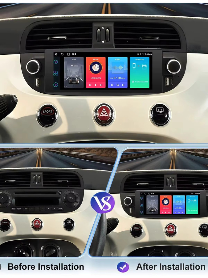 ESSGOO Android 15 Autoradio für Fiat 500 Abarth 2007-2015 mit 6,86 Zoll Display, 4+64G, Bluetooth, Wireless CarPlay, GPS, WiFi und Dual USB in Schwarz - Bild 7