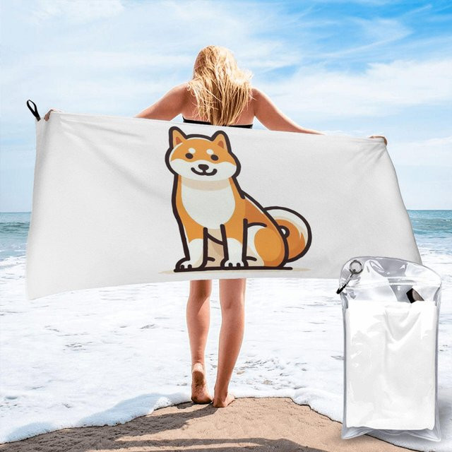 JMG Household Supplies Strandtuch Shiba Inu aus weicher Mikrofaser, schnelltrocknend und saugfähig, Farbe: Weiß, B/H: 70 x 140 cm - Bild 1