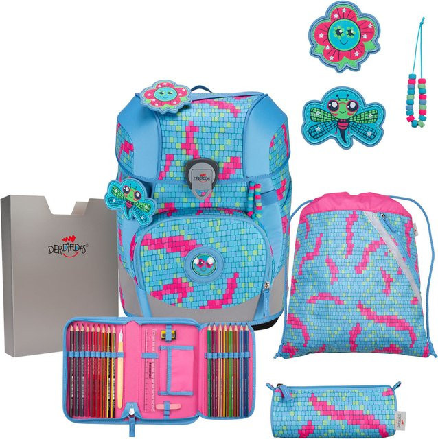 DerDieDas ErgoFlex Tiny Schulrucksack 5-teiliges Set Happy Pixel in Multicolor und Blau - Bild 1