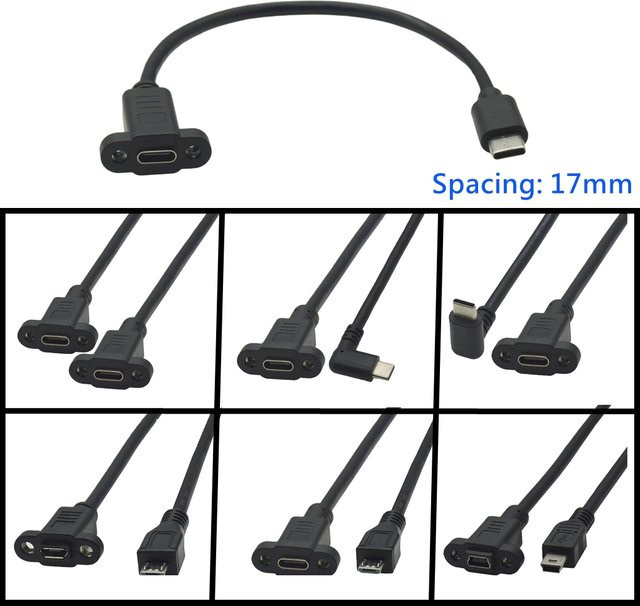 Liujyjc Micro USB auf Typ-C Mini USB 5pin Buchse Verlängerungskabel in Schwarz mit Panel Mount Schrauben und 17mm Lochabstand - Bild 1