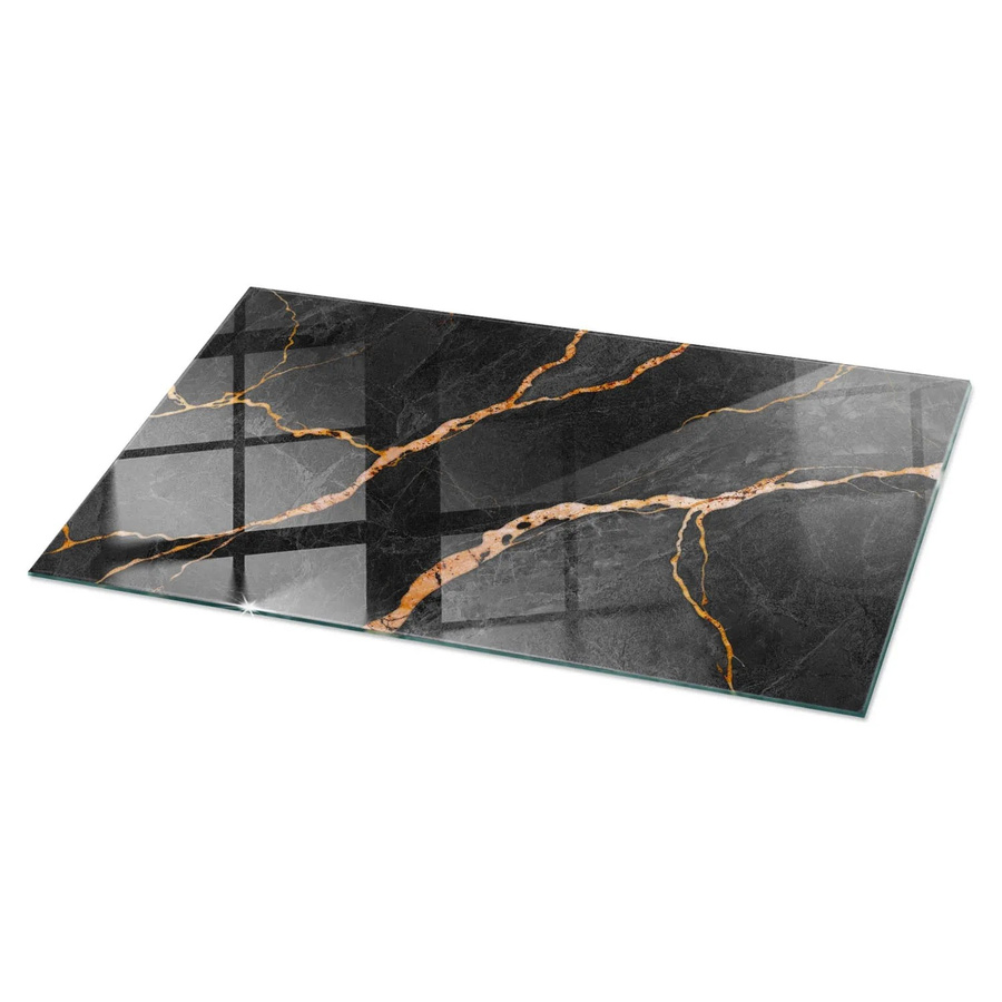 Tulup Tischplatte aus Glas mit Marmormuster in Schwarz, Rechteckig, B: 100 cm, T: 50 cm - Bild 2