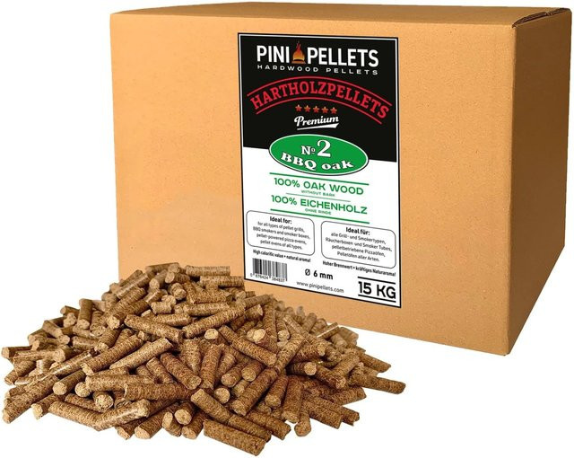 PINI Grillpellets aus 100% Eiche Nr. 2 zum Grillen, Räuchern und Smoken, 15 kg - Bild 1