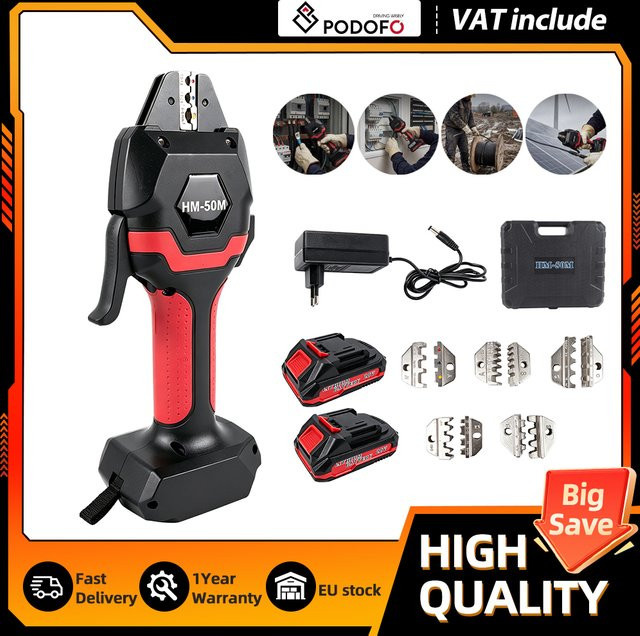 Podofo HM-50M Kabellose Lithium-Ionen-Kaltpresszange, elektrischer hydraulischer Terminal-Crimper in Schwarz - Bild 1