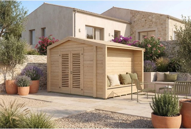 Weka Holz-Gartenhaus Killarney mit Satteldach in Natur Braun B: 361 cm, T: 313 cm, H: 246 cm - Bild 1