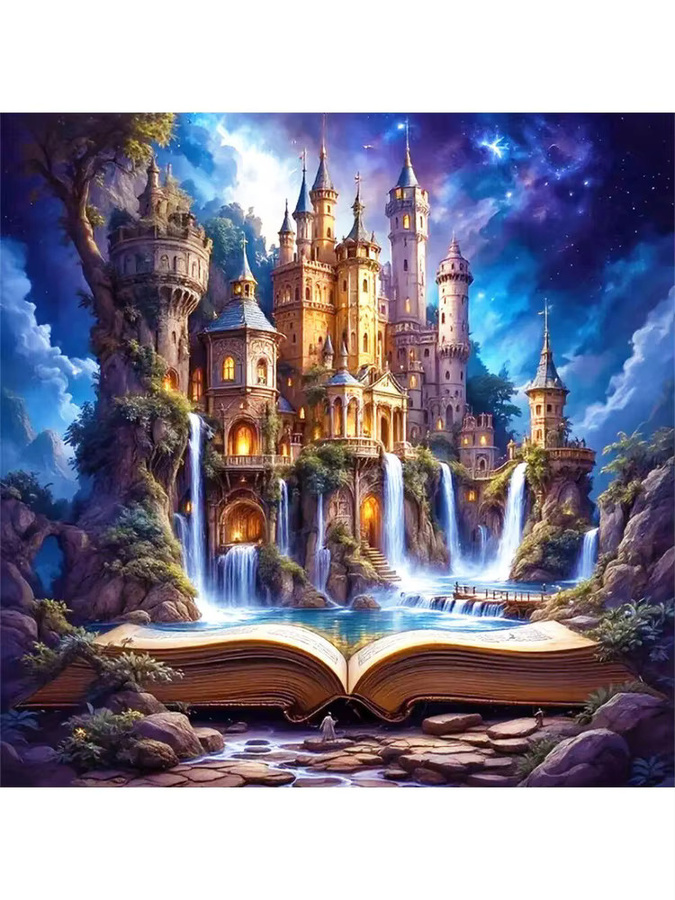 YUTTEE Diamantmalerei Schloss und Wasserfall als Mosaik-Landschaftsbild für die Wandgestaltung - Bild 3