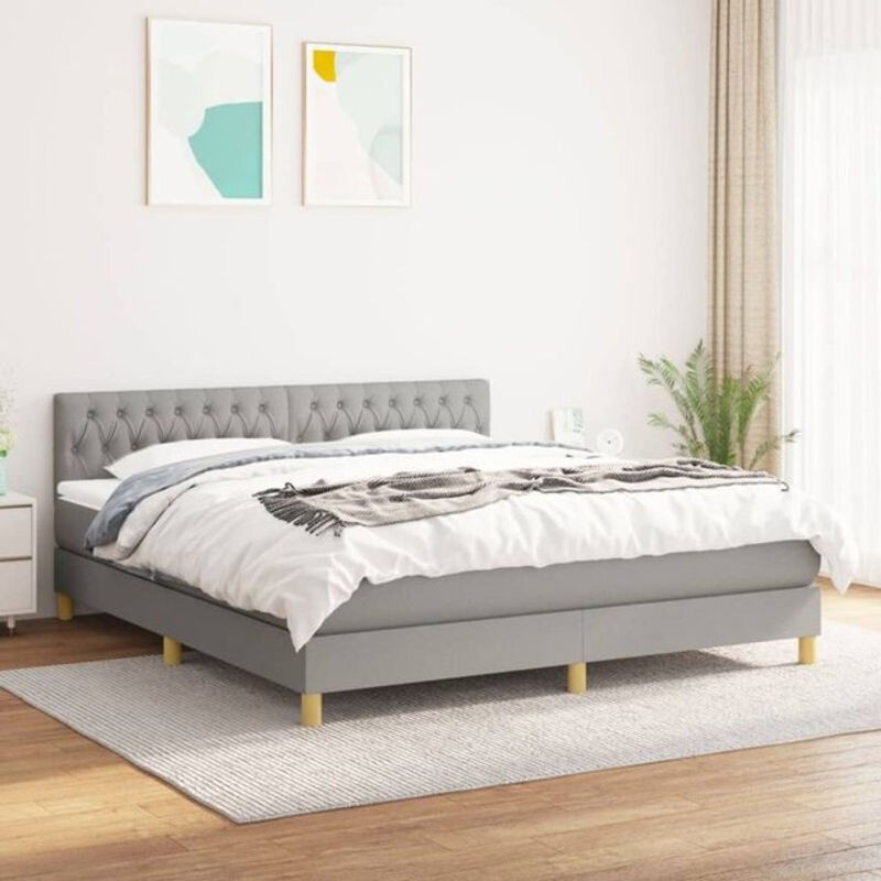 vidaxl Boxspringbett mit Matratze in Grau aus Stoff, B/T: 180 x 200 cm - Bild 1