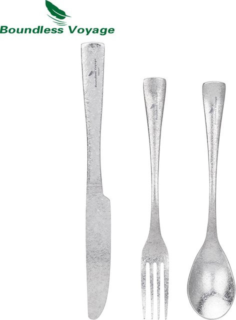 Boundless Voyage Titan-Besteck Set Ti1055A aus Metall in Silber mit Gabel, Löffel und Messer für Outdoor und Camping - Bild 1