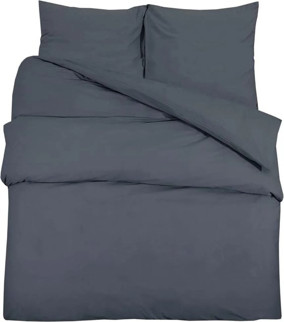 vidaXL Bettwäsche-Set aus Baumwolle in Anthrazit mit Bettbezug und Kissenbezug, B/H: 135 x 200 cm, Kissen: 80 x 80 cm - Bild 1
