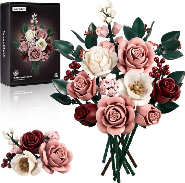 SupreOwls Bauset Rosa Rosen-Blumenstrauß aus Kunststoff zur Dekoration für Zuhause und Büro - Bild 1