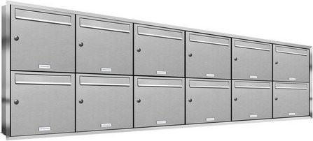 AL Briefkasten-System für 12 Parteien zur Unterputzmontage, silberfarben, B/H/T: 233,8 x 72,4 x 11,6 cm - Bild 1