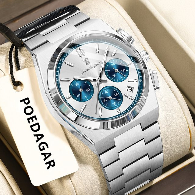 POEDAGAR Armbanduhr Chronograph, Quarz, Edelstahl, Herren - Bild 1