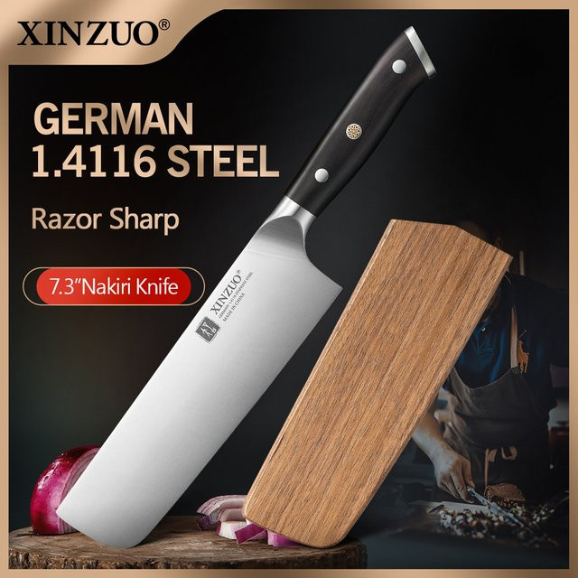 XINZUO Nakiri-Messer mit ergonomischem Ebenholzgriff in Braun - Bild 1