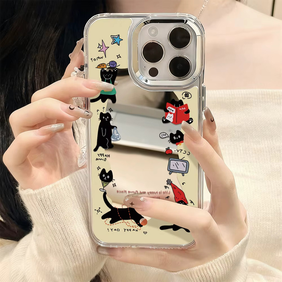 Luxus Katze Make-up Spiegel Handyhülle für Apple iPhone 17 Pro Max, 16, 15, 14, 13, 12 und Air - Bild 4