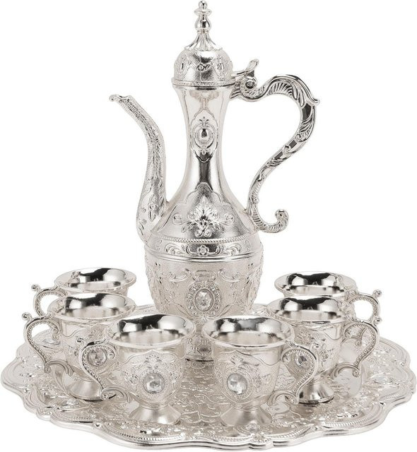 Exquisites Kannen- und Weinglas-Set aus rostfreiem Edelstahl in Silber und Weiß im Vintage-Design - Bild 1