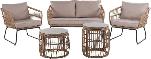 Beliani Sitzgruppe RAVELLO aus Polyrattan mit Outdoor-Sofa, Lounge-Sesseln und Couchtisch in Beige und Schwarz, B/T/H: 125 x 70 x 79 cm - Bild 1