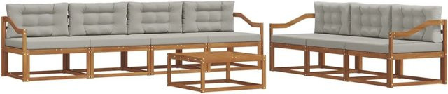 vidaXL Outdoor-Sofagarnitur 8-teilig aus Akazienholz mit Kissen in Grau und Natur - Bild 1