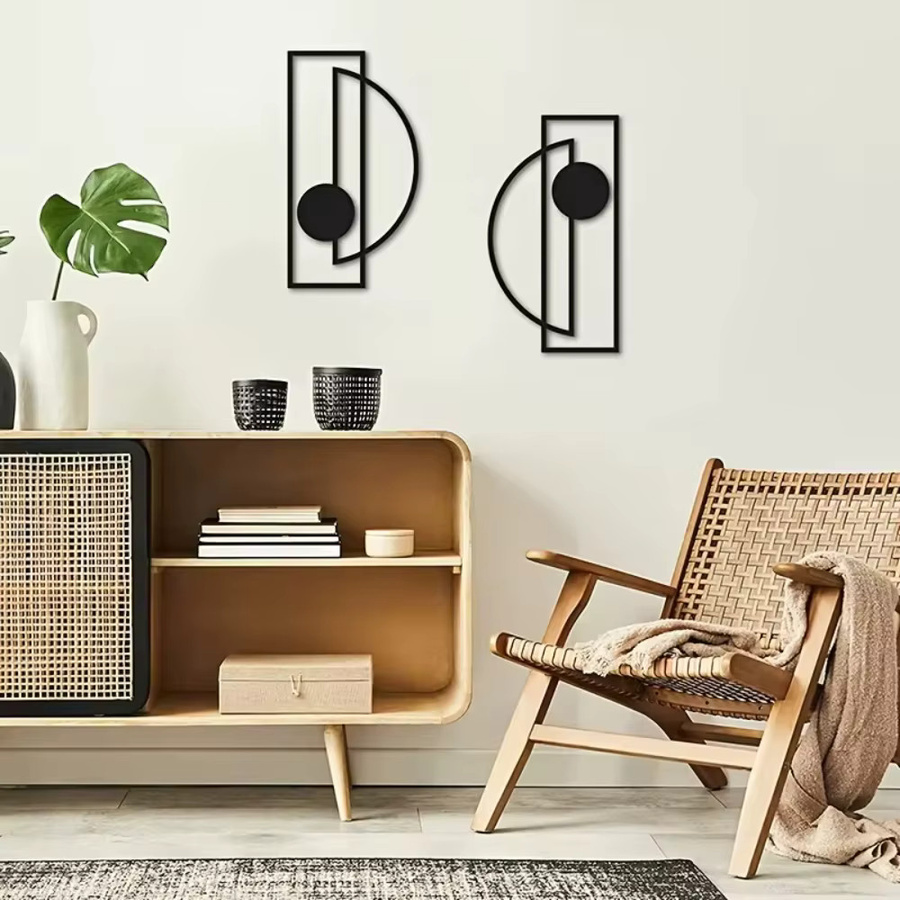 CIFbuy 2er-Set Wanddekoration aus Eisen in Schwarz, minimalistische abstrakte Metallskulpturen für die Wandmontage - Bild 3