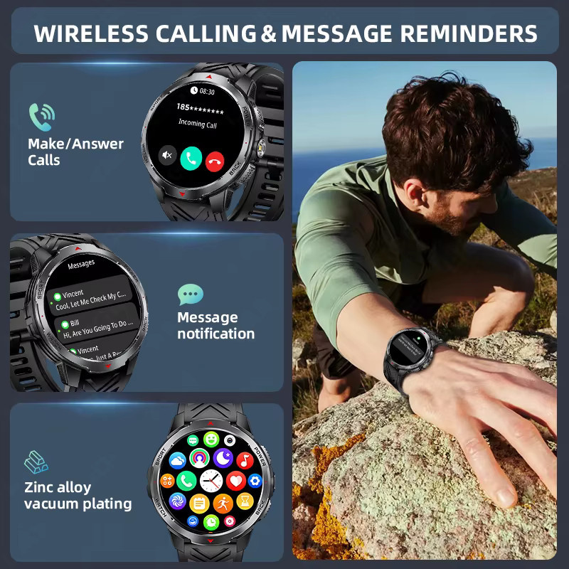 LIGE Smartwatch für Herren mit 1100 mAh Akku, Bluetooth-Anruf, LED-Taschenlampe und Kompass in Schwarz oder Silber - Bild 2