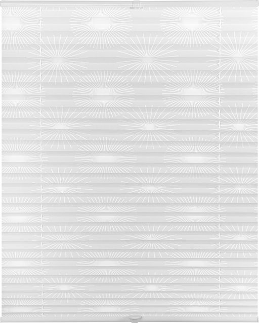 Lichtblick Plissee Klemmfix Ausbrenner in Weiß, semi-transparent mit Grafikdesign, ohne Bohren, verspannt - Bild 1
