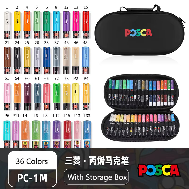 Uni Posca Acryl-Marker Set in Multicolor mit Aufbewahrungstasche für Kunst und Graffiti - Bild 2