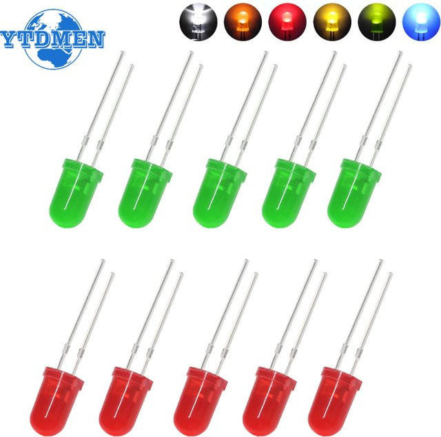 YTDMEN 50er Set Diffuse LED Dioden 5mm 20mA in Weiß, Grün, Rot, Blau und Gelb/Orange für DIY Elektronik-Kits - Bild 1